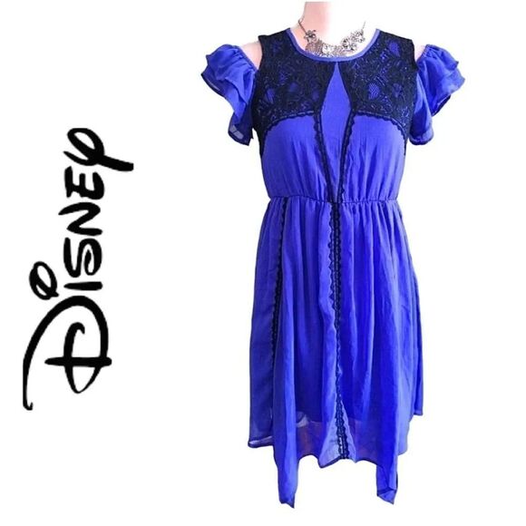 Disney D- Signed Descendants Cold Shoulder Blue Black Lace Dress Large (14/ 16) - Picture 1 of 17